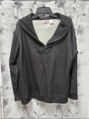 Women’s Dark Gray Cowl Neck Pullover Sweater with Button Detail